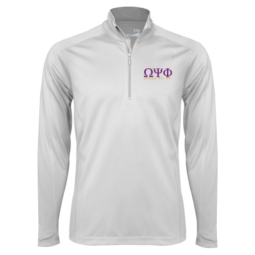 Syntrel White Interlock 1/4 Zip-Greek Letters Omega PSI Phi Stacked