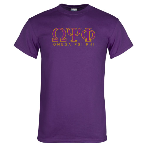 Purple T Shirt-Greek Letters Omega PSI Phi Stacked - 2 Color