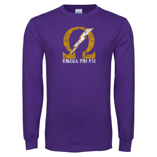 Purple Long Sleeve T Shirt-Omega Lightening Distressed