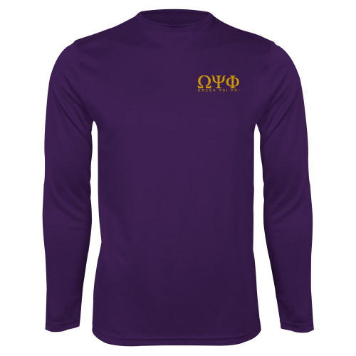 Purple Performance Long Sleeve Shirt-Greek Letters Omega PSI Phi Stacked