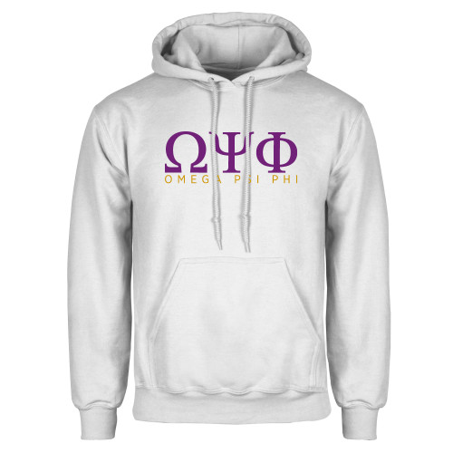 White Fleece Hoodie-Greek Letters Omega PSI Phi Stacked