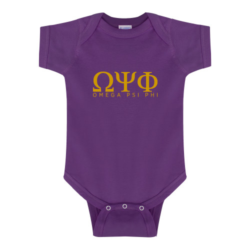 Purple Infant Onesie-Greek Letters Omega PSI Phi Stacked