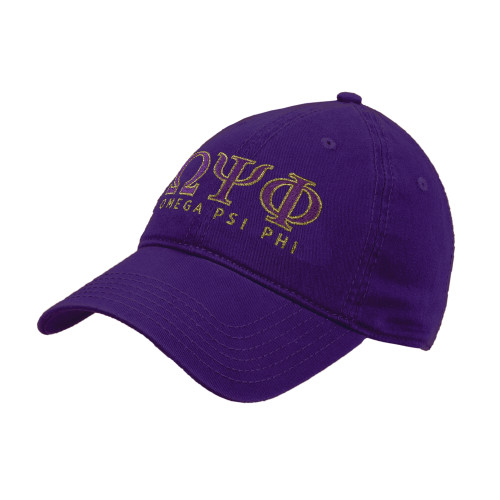 Purple Unstructured Adjustable Low Profile Hat-Greek Letters Omega PSI Phi Stacked - 2 Color