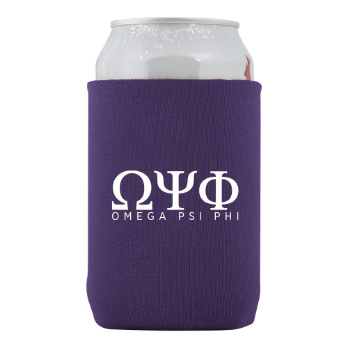 Neoprene Purple Can Holder-Greek Letters Omega PSI Phi Stacked