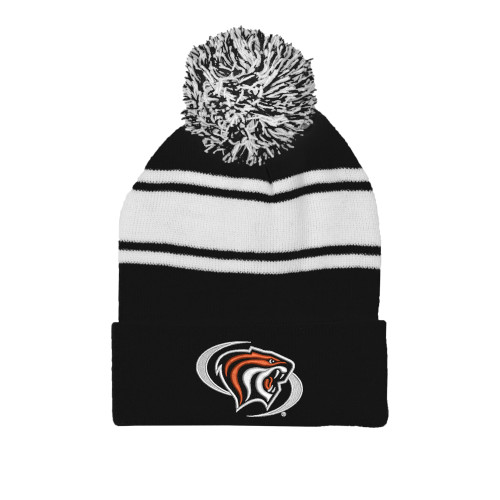  Black/White Two Tone Knit Pom Beanie w/Cuff - Pacific Powercat Primary Mark