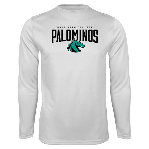  White Performance Long Sleeve Shirt - Palo Alto College Palominos