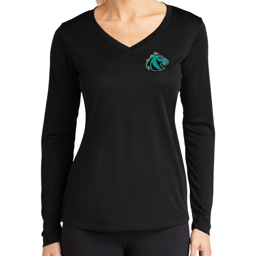  Womens Black Performance Long Sleeve V Neck Shirt - Athletic Palomino