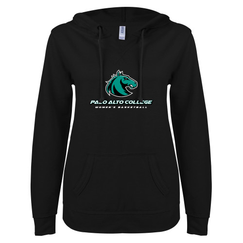  ENZA Womens Black V Notch Raw Edge Fleece Hoodie - Womens Basketball