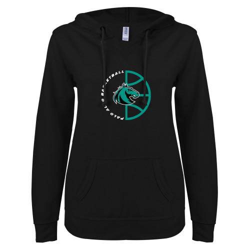  ENZA Womens Black V Notch Raw Edge Fleece Hoodie - ADDITIONAL ARTWORK