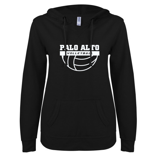  ENZA Womens Black V Notch Raw Edge Fleece Hoodie - Palo Alto Volleyball