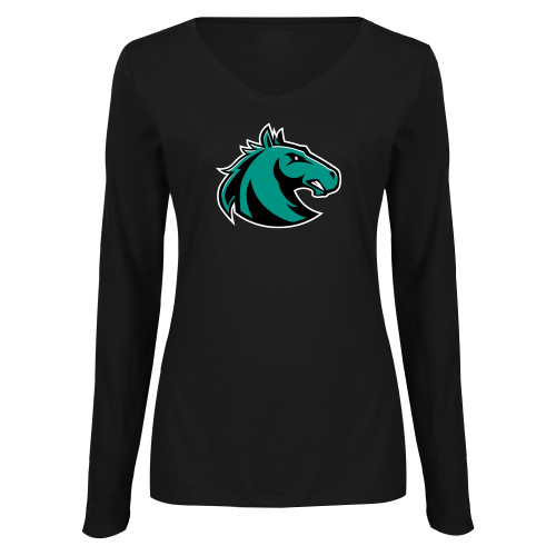  Womens Black Long Sleeve V Neck Tee  - Athletic Palomino