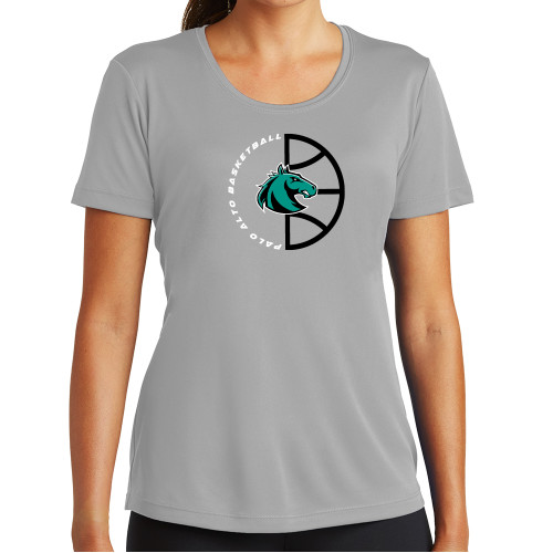  Womens Grey Performance Short Sleeve Tee - Palo Alto College Basketball