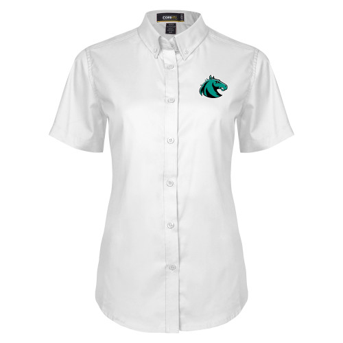  Womens White Twill Button Up Short Sleeve - Athletic Palomino