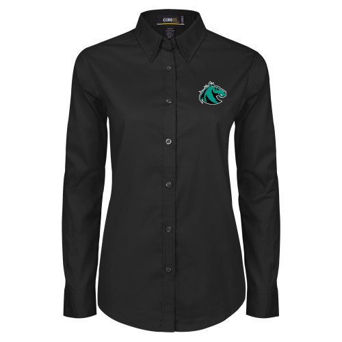  Womens Black Twill Button Down Long Sleeve  - Athletic Palomino