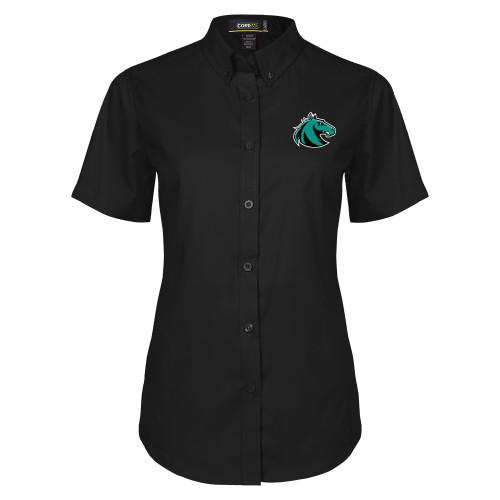 Womens Black Twill Button Up Short Sleeve - Athletic Palomino