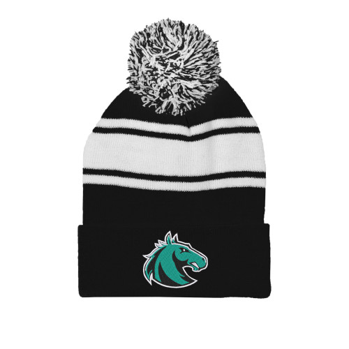  Black/White Two Tone Knit Pom Beanie w/Cuff - Athletic Palomino