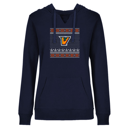  Womens Plus Navy Hoodie - UTRGV - Ugly Christmas Sweater w Primary Mark