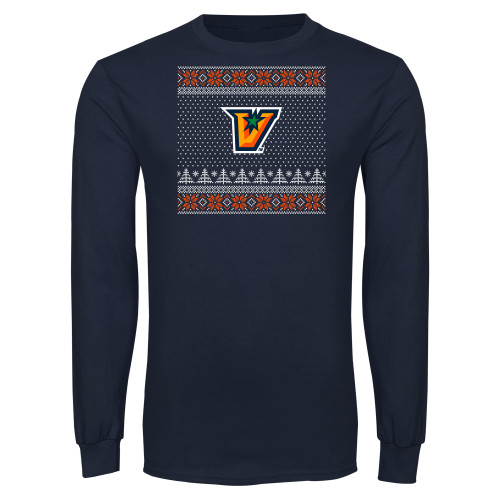 Navy Long Sleeve T Shirt - UTRGV - Ugly Christmas Sweater w Primary Mark