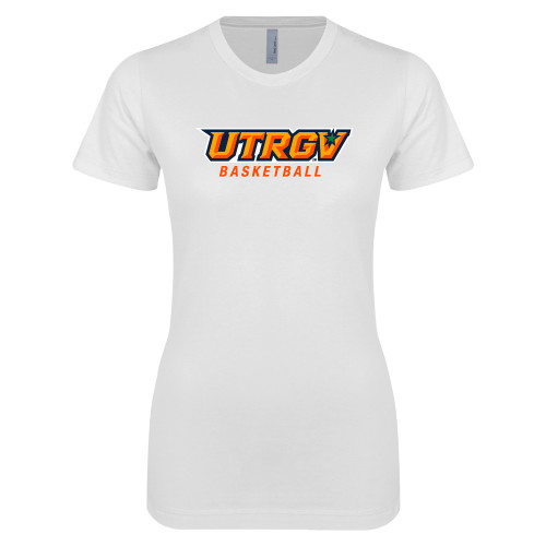  Next Level Womens White Boyfriend Tee - Basketball