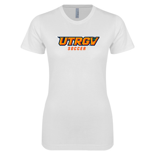  Next Level Womens White Boyfriend Tee - Soccer