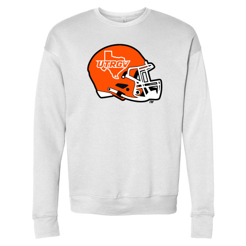  Bella + Canvas White Fleece Crew - UTRGV Football Helmet Texas Icon