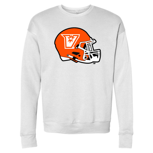  Bella + Canvas White Fleece Crew - UTRGV Football Helmet V Mark