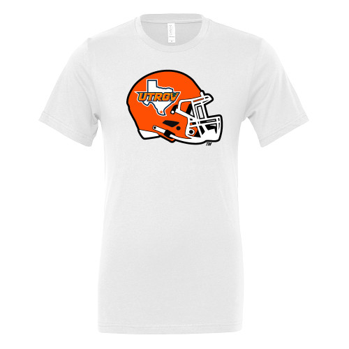  Bella + Canvas White Jersey Cotton T Shirt - UTRGV Football Helmet Texas Icon
