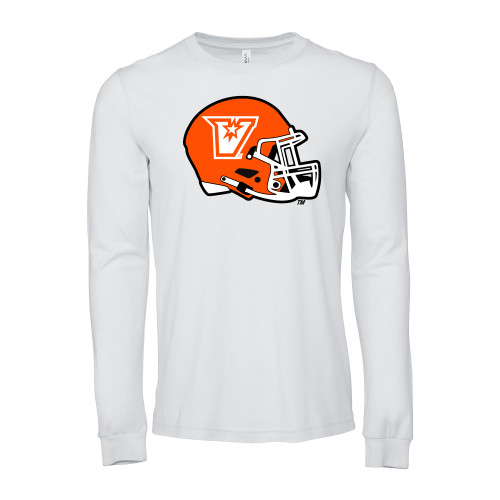  Bella + Canvas White Jersey Cotton Long Sleeve T Shirt - UTRGV Football Helmet V Mark