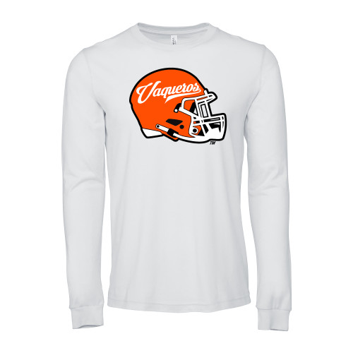  Bella + Canvas White Jersey Cotton Long Sleeve T Shirt - UTRGV Football Helmet Vaqueros