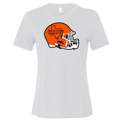  Bella + Canvas Womens White Relaxed Cotton T Shirt - UTRGV Football Helmet Texas Icon