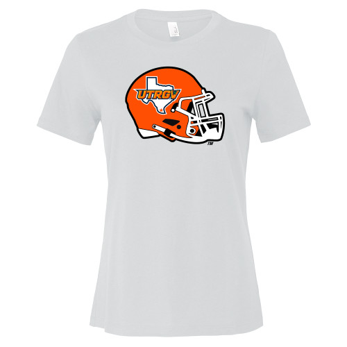  Bella + Canvas Womens White Relaxed Cotton T Shirt - UTRGV Football Helmet Texas Icon