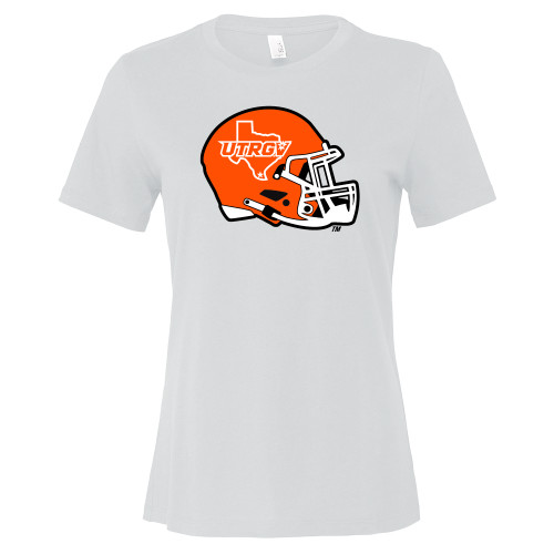  Bella + Canvas Womens White Relaxed Cotton T Shirt - UTRGV Football Helmet Texas Icon