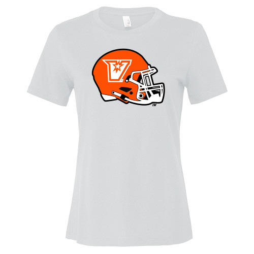  Bella + Canvas Womens White Relaxed Cotton T Shirt - UTRGV Football Helmet V Mark