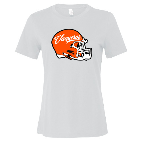  Bella + Canvas Womens White Relaxed Cotton T Shirt - UTRGV Football Helmet Vaqueros