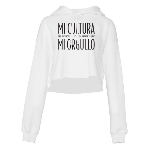  Bella + Canvas Womens White Cropped Fleece Hood - Mi Cultura Mi Orgullo