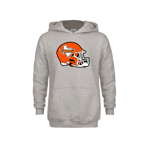  Youth Grey Fleece Hood - UTRGV Football Helmet Texas Icon