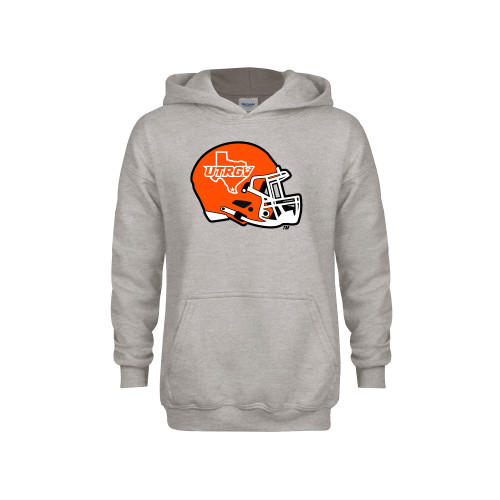  Youth Grey Fleece Hood - UTRGV Football Helmet Texas Icon
