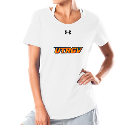  Under Armour Womens White Charged Cotton Tee - UTRGV Primary Logo