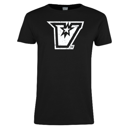  Womens Black Short Sleeve Tee - V Distressed