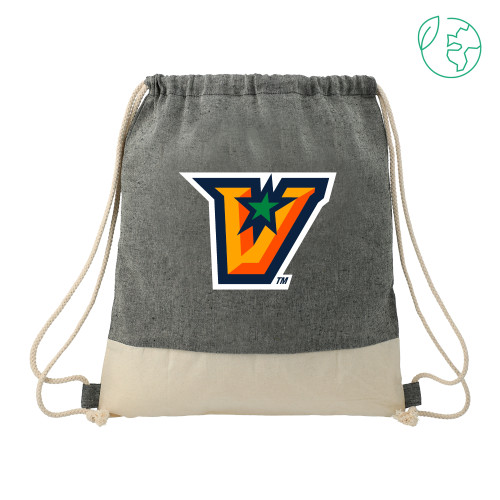  Split Recycled Cotton Natural/Black Drawstring Bag - V Secondary Logo