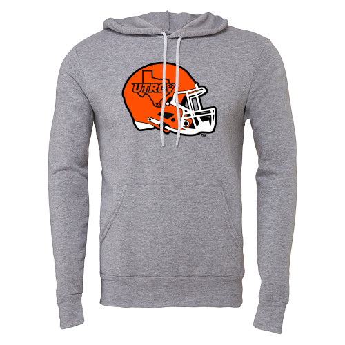  Bella + Canvas Heather Grey Fleece Hood - UTRGV Football Helmet Texas Icon