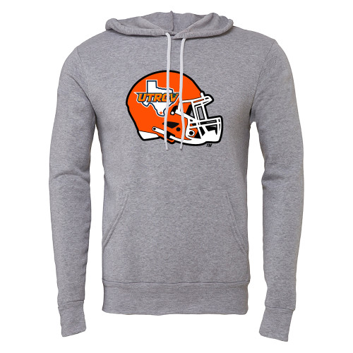  Bella + Canvas Heather Grey Fleece Hood - UTRGV Football Helmet Texas Icon