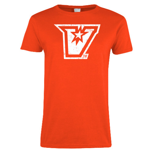 Womens Orange Short Sleeve Tee - V Distressed