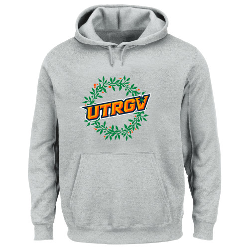  Extended Heather Grey Hoodie - UTRGV - Christmas Wreath