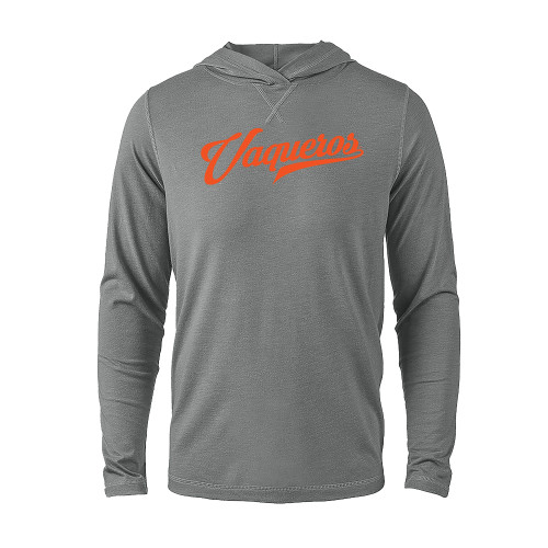  Grey Heather Long Sleeve Hooded Tee - Vaqueros Script