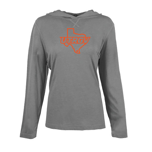  Womens Grey Heather Long Sleeve Hooded Tee - UTRGV Texas