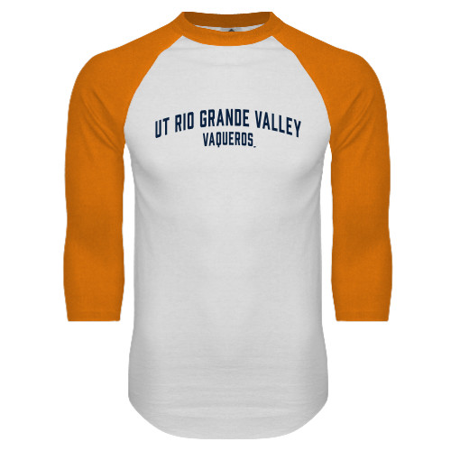  White/Orange Raglan Baseball T Shirt - Collegiate Design