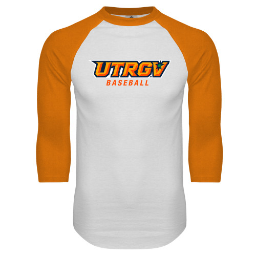  White/Orange Raglan Baseball T Shirt - Baseball