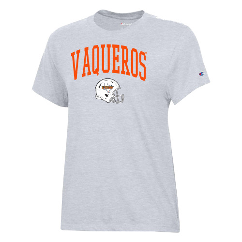  Champion Womens Oxford Grey Core Short Sleeve Tee - UTRGV Vaqueros - Football Helmet