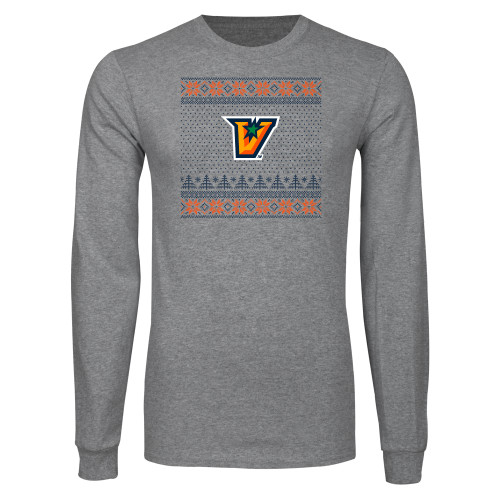 Grey Long Sleeve T Shirt - UTRGV - Ugly Christmas Sweater w Primary Mark